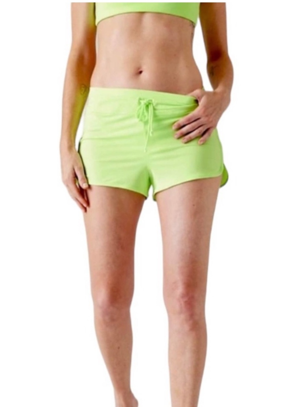 Athleta Surge Swim Short Electric Green Neon Lime Drawstring Shorts w liner S